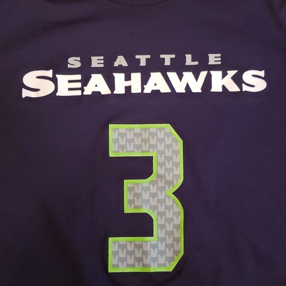 SEAHAWKS Seattle Football T-Shirt Russell Wilson Boys 10/12 NFL Team Tee Navy - Picture 5 of 7